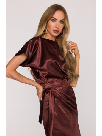 M887 Wrap style satin dress - brown