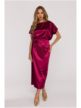 M887 Wrap style satin dress - maroon