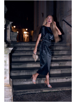 M887 Wrap style satin dress - black