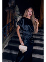 M887 Wrap style satin dress - black
