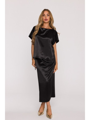 M887 Wrap style satin dress - black