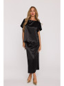 M887 Wrap style satin dress - black