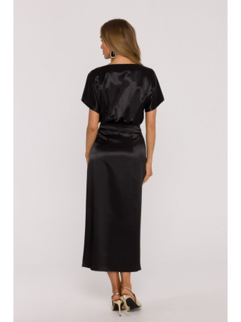M887 Wrap style satin dress - black