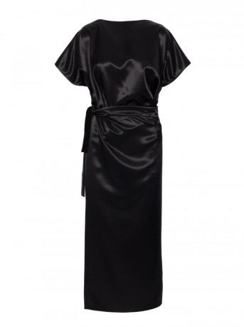 M887 Wrap style satin dress - black