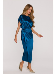 M887 Wrap style satin dress - ocean blue