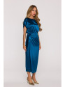 M887 Wrap style satin dress - ocean blue