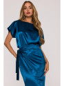 M887 Wrap style satin dress - ocean blue