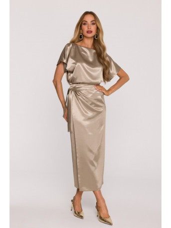 M887 Wrap style satin dress - gold