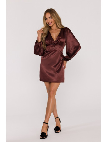 M888 Satin puff sleeve mini dress - brown