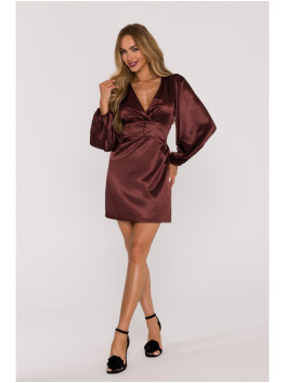 M888 Satin puff sleeve mini dress - brown