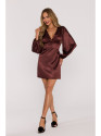 M888 Satin puff sleeve mini dress - brown