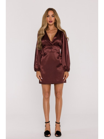 M888 Satin puff sleeve mini dress - brown