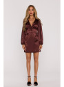 M888 Satin puff sleeve mini dress - brown