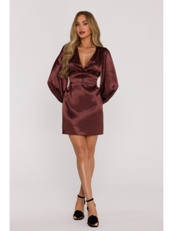 M888 Satin puff sleeve mini dress - brown