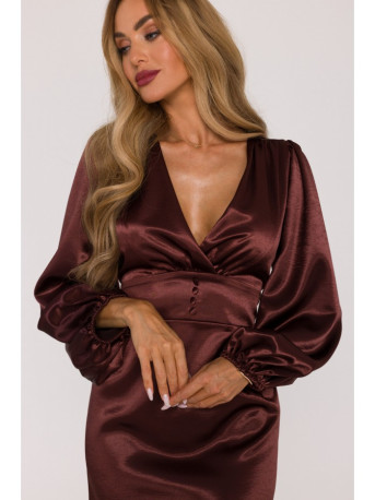 M888 Satin puff sleeve mini dress - brown