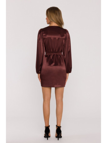 M888 Satin puff sleeve mini dress - brown
