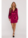 M888 Satin puff sleeve mini dress - maroon