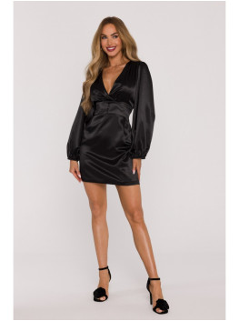 M888 Satin puff sleeve mini dress - black
