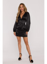 M888 Satin puff sleeve mini dress - black