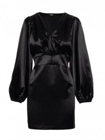 M888 Satin puff sleeve mini dress - black