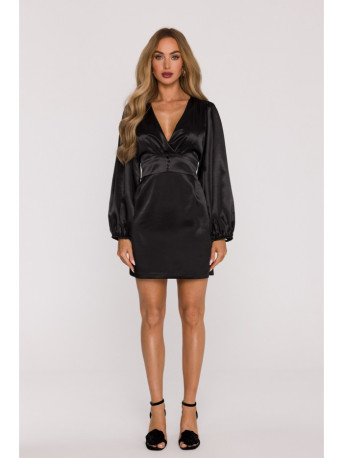 M888 Satin puff sleeve mini dress - black