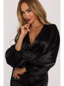 M888 Satin puff sleeve mini dress - black