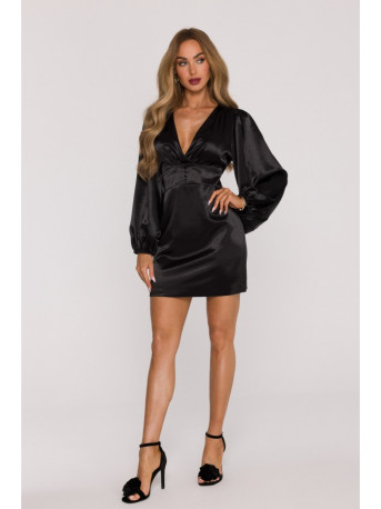 M888 Satin puff sleeve mini dress - black