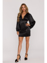 M888 Satin puff sleeve mini dress - black