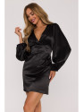 M888 Satin puff sleeve mini dress - black