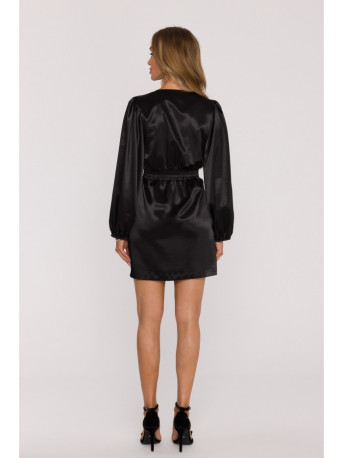 M888 Satin puff sleeve mini dress - black