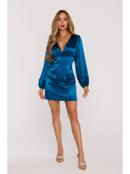 M888 Satin puff sleeve mini dress - ocean blue