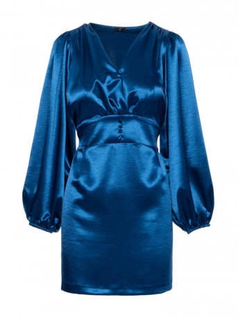 M888 Satin puff sleeve mini dress - ocean blue