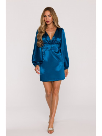 M888 Satin puff sleeve mini dress - ocean blue