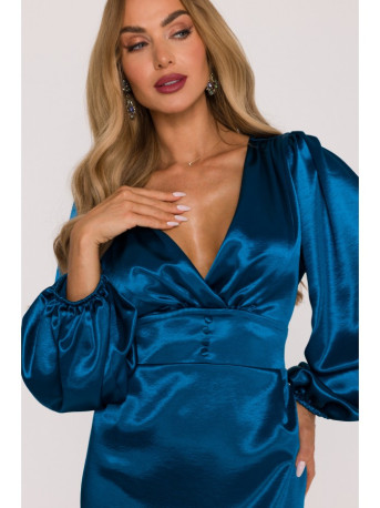 M888 Satin puff sleeve mini dress - ocean blue