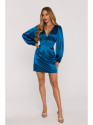 M888 Satin puff sleeve mini dress - ocean blue