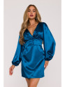 M888 Satin puff sleeve mini dress - ocean blue