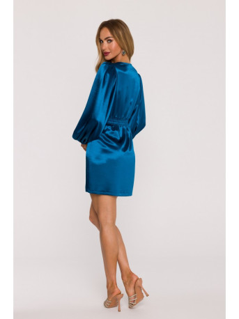 M888 Satin puff sleeve mini dress - ocean blue