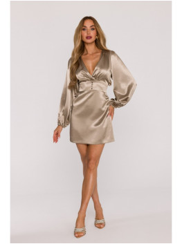 M888 Satin puff sleeve mini dress - gold