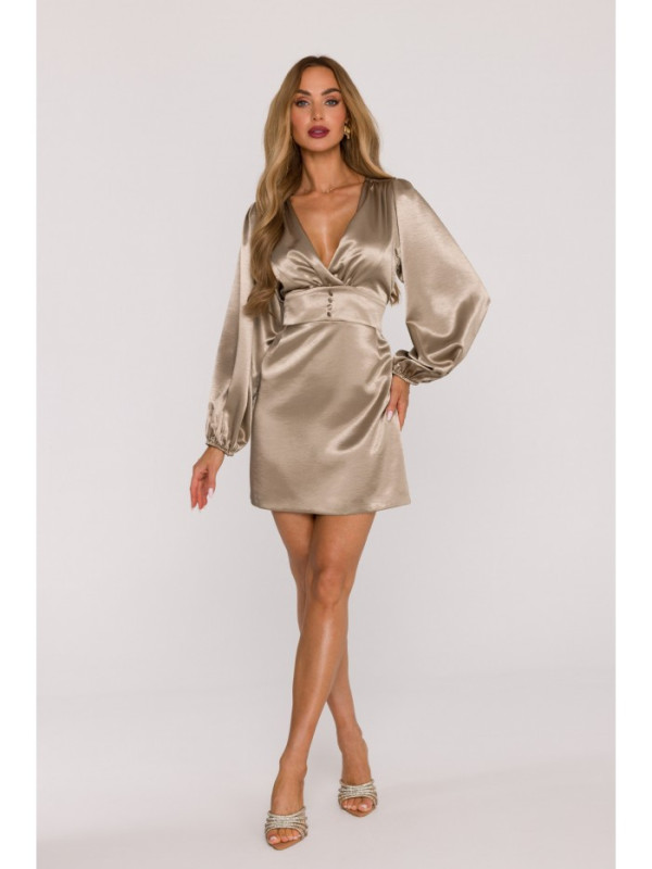 M888 Satin puff sleeve mini dress - gold
