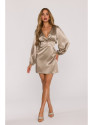 M888 Satin puff sleeve mini dress - gold