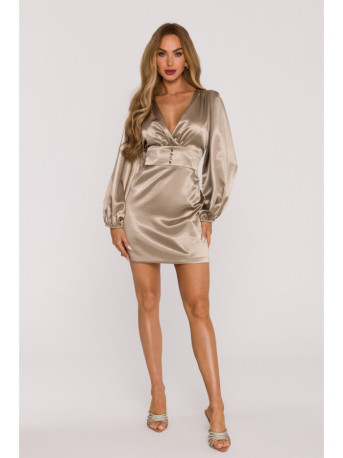 M888 Satin puff sleeve mini dress - gold