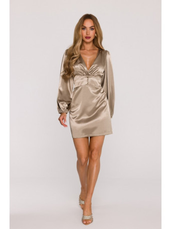 M888 Satin puff sleeve mini dress - gold
