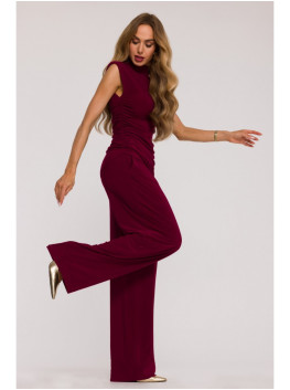 M890 Co-ord set with ruched top and wide leg trousers - maroon