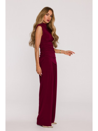M890 Co-ord set with ruched top and wide leg trousers - maroon