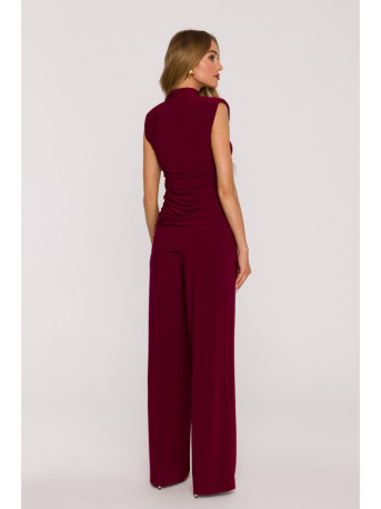 M890 Co-ord set with ruched top and wide leg trousers - maroon