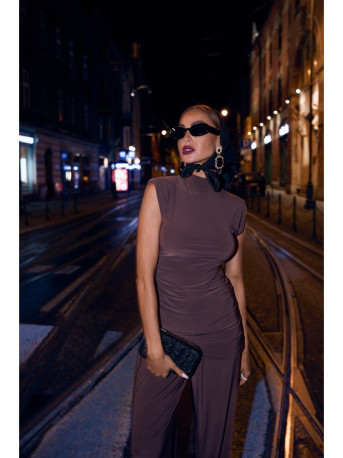 M890 Co-ord set with ruched top and wide leg trousers - brown