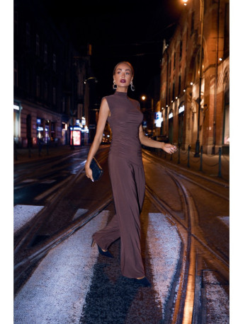 M890 Co-ord set with ruched top and wide leg trousers - brown