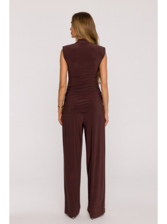M890 Co-ord set with ruched top and wide leg trousers - brown