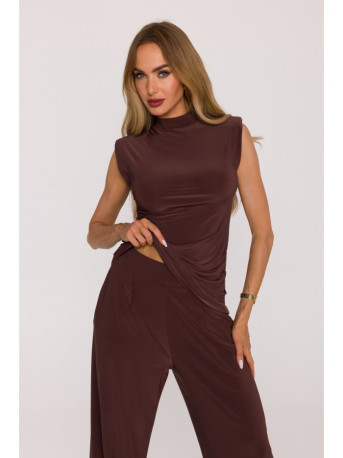 M890 Co-ord set with ruched top and wide leg trousers - brown