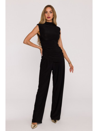 M890 Co-ord set with ruched top and wide leg trousers - black